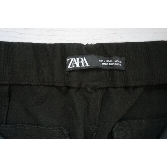 Zara Black Trousers High Rise Cropped Work Pants, Size L - Picture 4 of 9